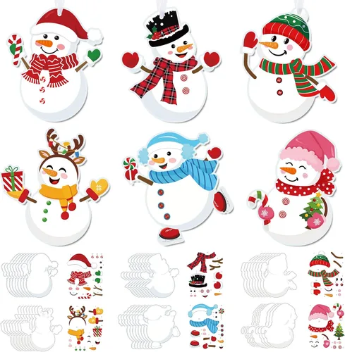 Pasimy Kit de manualidades de Navidad de 48 piezas – Adornos de árbol y muñeco de nieve para niños – Suministros para manualidades