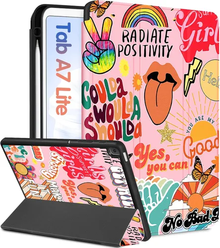 Wazzasoft Funda para Samsung Galaxy Tab A7 Lite de 8.7 pulgadas para mujeres y niñas, funda folio femenino con citas kawaii, diseño genial, soporte