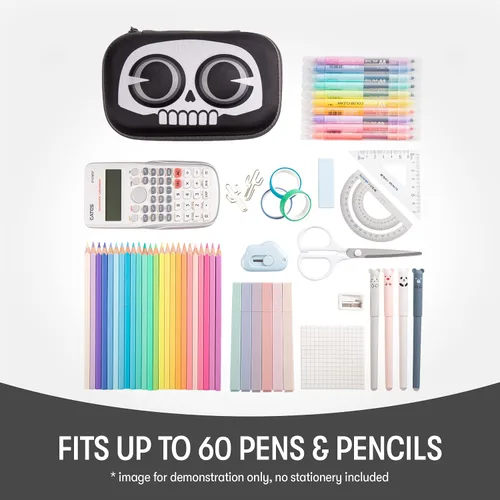 Miniatura 4 de ZIPIT Caja de lápices de calavera para niños, estuche de gran capacidad para la escuela, caja organizadora de papelería, color negro
