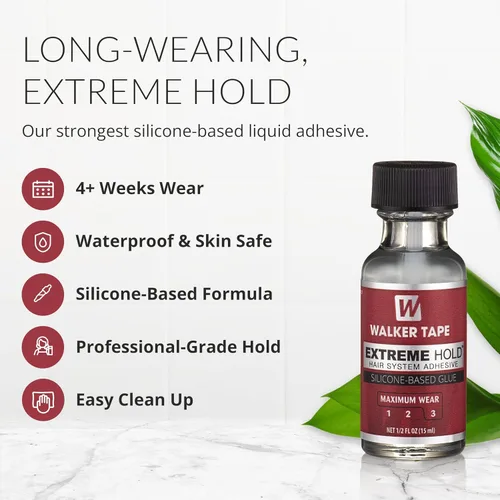 Miniatura 2 de Walker Tape Extreme Hold - Adhesivo con cepillo de 1/2 fl oz, pegamento de peluca de encaje impermeable de uso máximo para pelucas de encaje