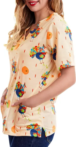 Miniatura 4 de SATINIOR Camisa de cuello con estampado de Acción de Gracias para mujer, color pavo