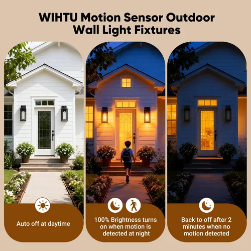 Miniatura 2 de WIHTU Lámpara de pared exterior con sensor de movimiento, lámpara de pared para exteriores con ondas de agua, paquete de 2 luces de pared