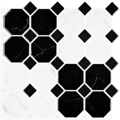 Miniatura 13 de Wallercity Azulejos hexagonales de metro negro para salpicaduras para salpicaduras de mármol en muro para cocina, 10 hojas de azulejos de pared