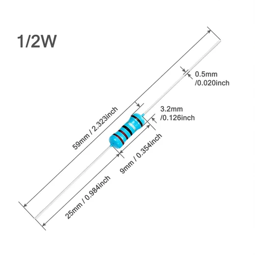 Miniatura 3 de Chanzon - 100 resistencias de película metálica 1/2 W (0.5 W) 10 Ω ohmios ±1% de tolerancia 10R MF, resistencias de agujero pasante con limitación