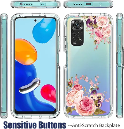 Miniatura 5 de Funda para Redmi Note 11 (4G)/Redmi Note 11S con protector de pantalla de vidrio templado, cuerpo completo, lindo diseño floral, a prueba de golpes