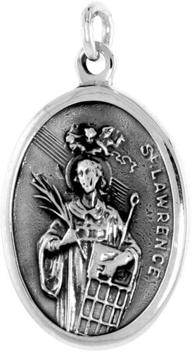 Miniatura 3 de Collar de plata de ley con medalla de San Lorenzo acabado oxidado cadena ovalada de 0071in