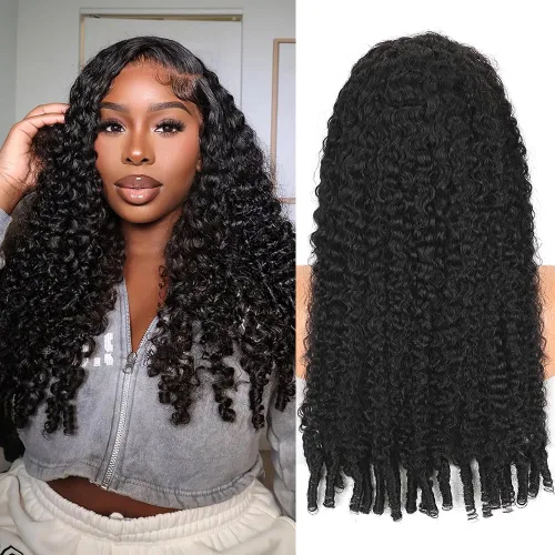 Miniatura 10 de Pelucas de Raya en V Rizadas con Forma de V para Mujeres Negras, Sin Mechas Fuera, Mejora de Raya en U, Sin Pegamento, Peluca Completa con Clip