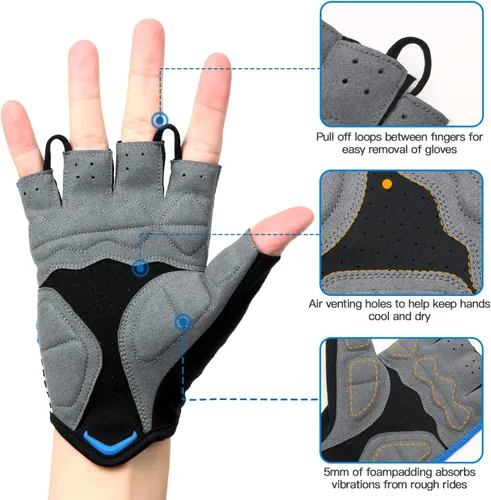 Miniatura 3 de Souke Sports Guantes de ciclismo Guantes acolchados de medio dedo para bicicleta con absorción de golpes, antideslizantes, transpirables, MTB