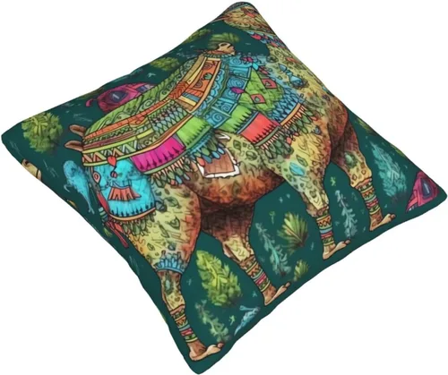 Miniatura 2 de Fundas de almohada con estampado de dibujo a mano de camello colorido, funda de cojín cuadrada, funda de cojín suave, funda de almohada