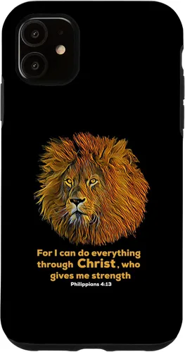 Miniatura 5 de Funda para iPhone 11 Pro Max Filipenses 4:13 con versículo de la Biblia cristiana, regalo de león cristiano