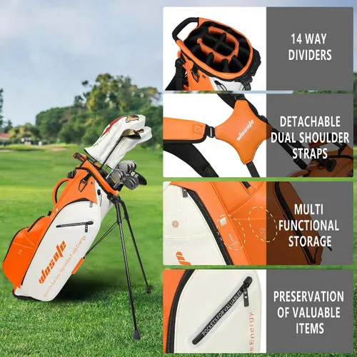 Miniatura 5 de WOSOFE PU Golf Bag with 6/14 Way Top Dividers Automatically Adjustable Dual Straps Elegant Design for Men Women Pu Golf Stand Bag with Multiple