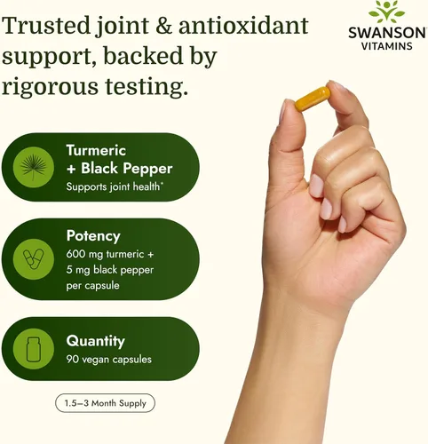 Miniatura 3 de Swanson Suplemento antioxidante prémium de cúrcuma y pimienta negra para adultos activos que buscan apoyo para las articulaciones, la digestión