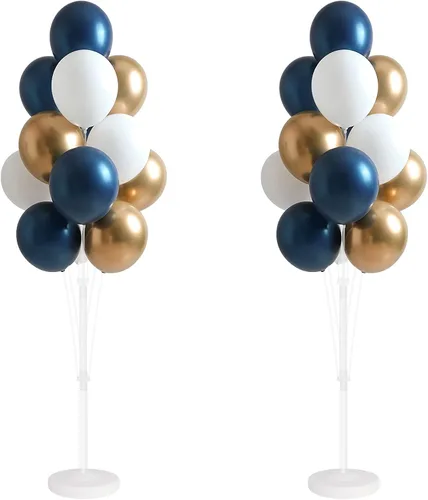 Miniatura 10 de Kit de columna de globos para piso: juego de 2 soportes para globos, con globos cromados metálicos negros y dorados, base y poste, decoración