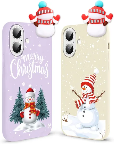 Miniatura 16 de Paquete de 2 fundas navideñas lindas para iPhone 13 Pro, patrón rojo 3D de muñeco Papá Noel muñeco de nieve Feliz Navidad de silicona suave TPU