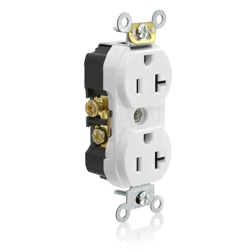 Leviton Receptáculo dúplex resistente a manipulaciones, 20 amperios, 125 voltios, cable lateral, grado de especificaciones comerciales, sin Blanco