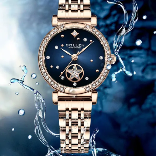 Miniatura 5 de SOLLEN Reloj de cuarzo para mujer, relojes analógicos de cuarzo de moda impermeables para mujer