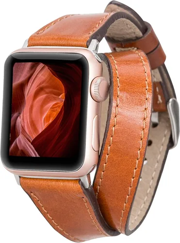 VENOULT Double Tour - Correa de piel auténtica para Apple Watch para mujer, correa de cuero genuino de grano completo para iWatch de 1.929 in, 1.772