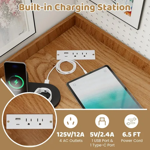 Miniatura 6 de Tangkula Estantería esquinera de 9 cubos con estación de carga, armario esquinero de 90 grados con 1 puerto USB y 1 puerto tipo C, estantería