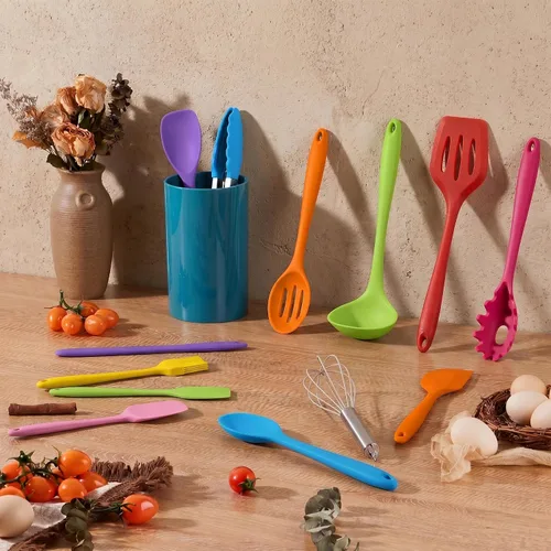 Miniatura 6 de LIANYU Juego de 14 utensilios de cocina con soporte, juego de utensilios de cocina de silicona, herramientas de cocina resistentes al calor, incluye