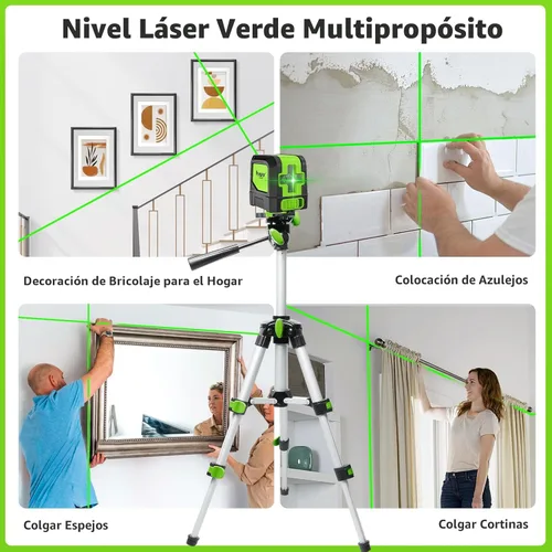 Miniatura 7 de Huepar - Nivel láser, láser de línea cruzada verde autonivelante de 100 pies para colgar fotos, azulejos, decoración y construcción de bricolaje
