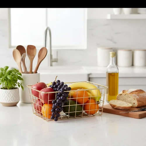 Miniatura 7 de 4 cestas de almacenamiento de alambre para cocina, contenedor de metal para el hogar, organizador de almacenamiento con asa para despensa, estante