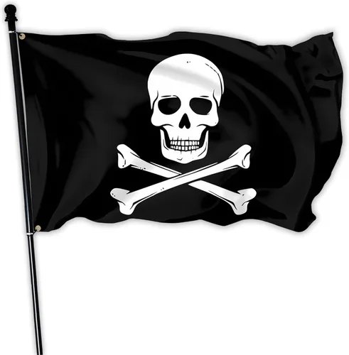 Miniatura 9 de Bandera de calavera pirata de 3 x 5 pies, divertidas banderas estadounidenses en blanco y negro y bandera de barco con huesos cruzados para Bandera