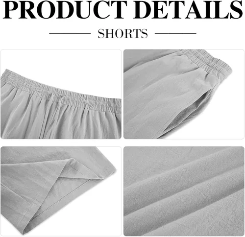 Miniatura 3 de Conjunto de ropa de cama de algodón para hombre, conjunto cómodo de 2 piezas, conjunto de camisa y pantalones cortos Henley de manga corta