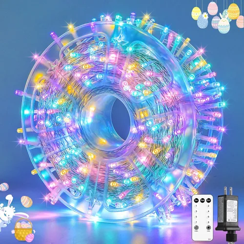 Miniatura 58 de JMEXSUSS Luces rojas blancas y azules con cable transparente, 66 pies, 200 luces LED para decoración del 4 de julio, luz de Navidad para celebración