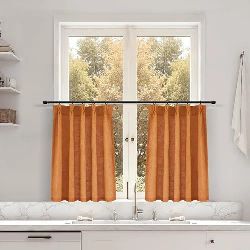 Miniatura 92 de Juego de 2 paneles de cortinas de ventana de cocina beige de 24 pulgadas de largo, con textura de lino, plisadas, filtrantes de luz, semi pequeñas