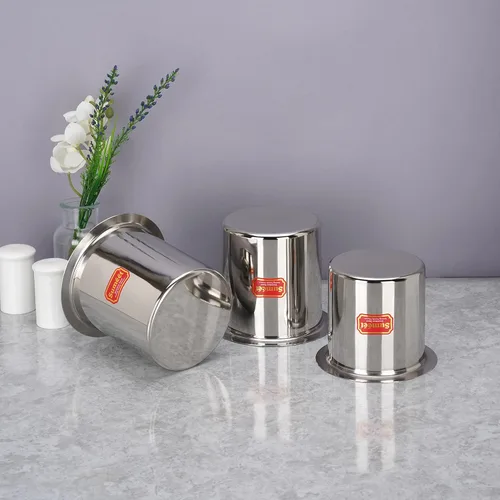 Miniatura 5 de Sumeet Ganj de acero inoxidable/caldera de leche/olla de leche/tapeli largo juego de 3 piezas (13.5 fl oz, 18.6 fl oz, 25.4 fl oz), plata