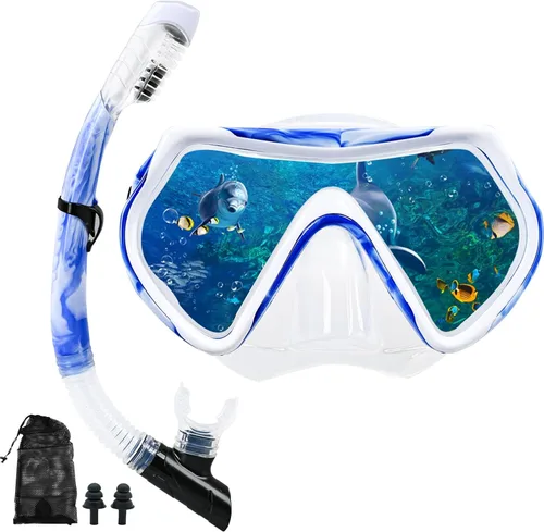 Miniatura 19 de Equipo de esnórquel para adultos, juego de máscara de esnórquel en seco, juego de máscara de buceo para adultos, máscara de buceo panorámica