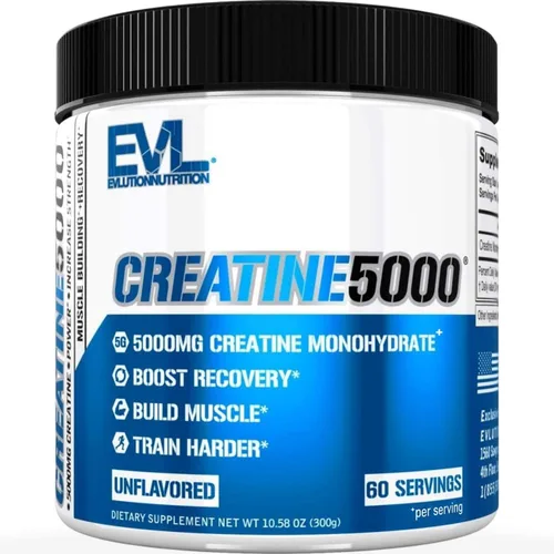 Evlution Nutrition Creatine 5000 - Apoya una recuperación más rápida, crecimiento muscular magro y rendimiento - Polvo antes y después del Sin sabor.