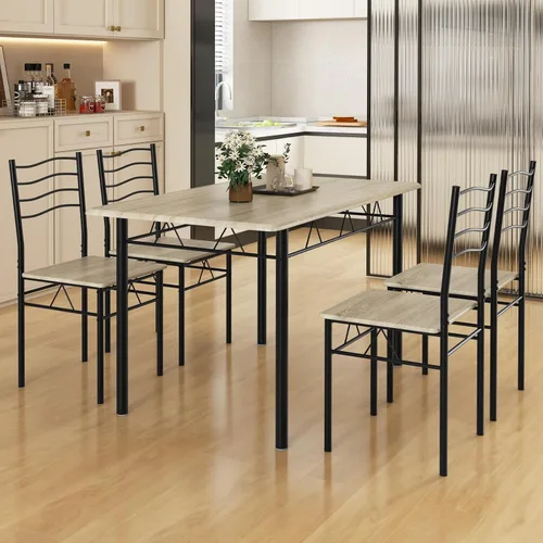Miniatura 6 de Giantex Moderno juego de mesa de comedor de 5 piezas para 4 sillas, muebles de cocina de metal y desayuno (madera de haya)