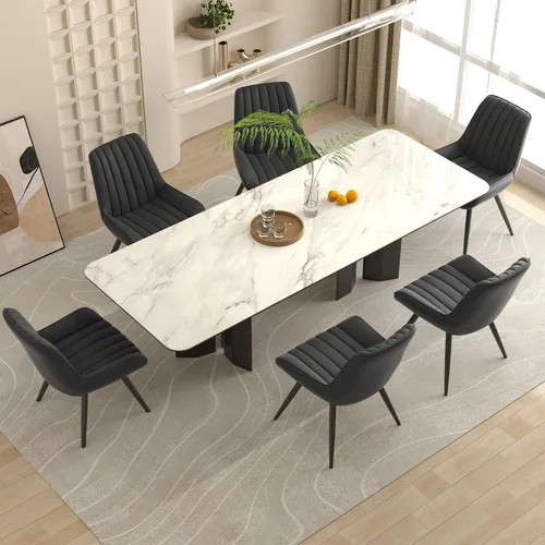 Miniatura 7 de Nalupatio Juego de 2 sillas de comedor modernas, cómodas sillas de comedor con cojines gruesos, sillas laterales tapizadas de tela con patas de Negro