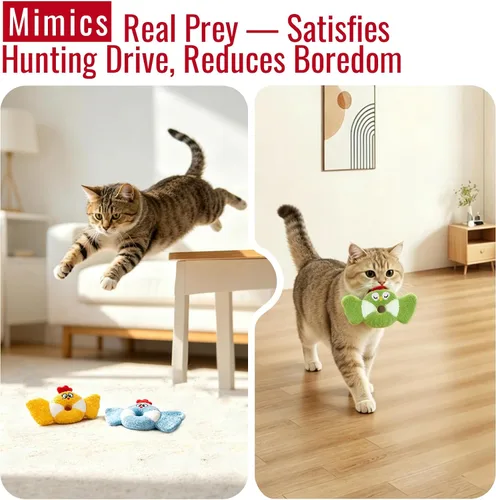 Miniatura 5 de Retro Shaw Juguete de pájaro para gatos con hierba gatera y vid plateada, juguete interactivo realista para gatitos con sonido arrugado para gatos