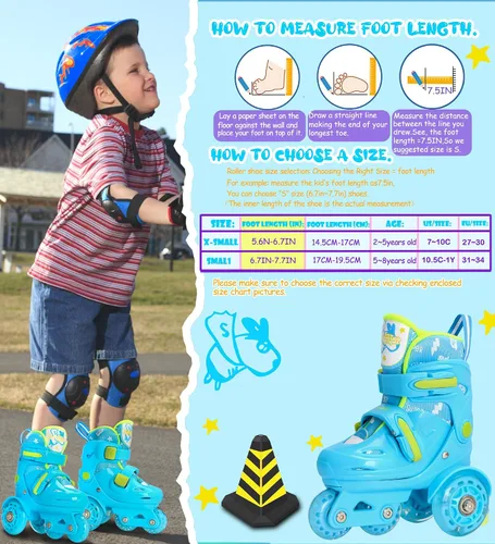 Miniatura 6 de Patines de ruedas ajustables para niños, niñas y señoras con ruedas que se iluminan con flash (edad 3-9), equilibrio de tres puntos, empaque de caja