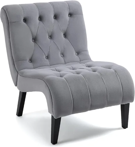 Miniatura 15 de AVAWING Juego de 2 sillas decorativas sin brazos, sillas tapizadas con botones copetudos para sala de estar con patas de madera, cómoda silla