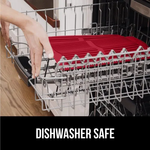 Miniatura 6 de GORILLA GRIP Tapete de secado de platos de silicona patentado 100% sin BPA para encimera de cocina, diseño acanalado para atrapar agua, fácil de Rojo