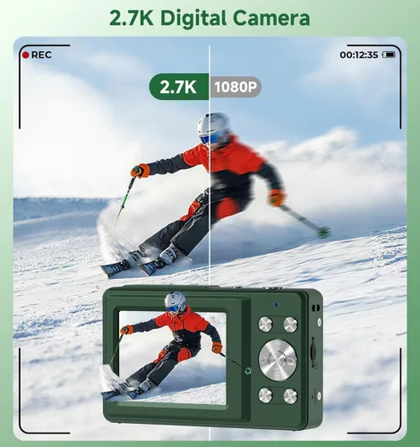 Miniatura 4 de Cámara digital, cámara de enfoque automático de doble pantalla de 56 MP, cámara de punto de zoom 16X y disparo para fotografía, antivibración, Verde