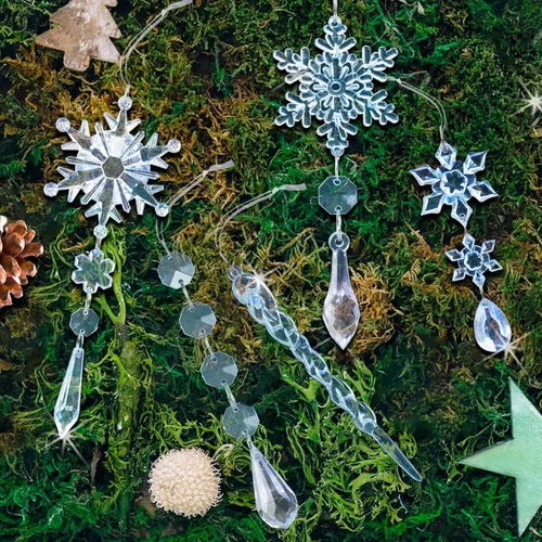 Miniatura 2 de 18 piezas de adornos de Navidad de cristal para decoraciones de árbol de Navidad - Adornos azules colgantes de copo de nieve y carámbano de acrílico