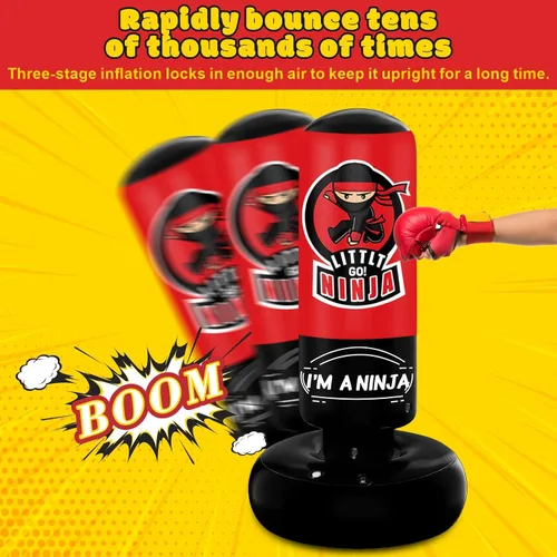 Miniatura 4 de Saco de boxeo para niños, bolsa de boxeo inflable estable de 67 pulgadas para edades de 5 a 12 años, juguete de entrenamiento de ninja karate