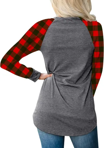 Miniatura 5 de Deerose Camisa de Halloween para mujer, de manga larga, divertida, a cuadros, para el día de Acción