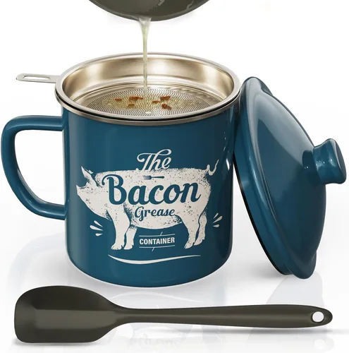 Miniatura 16 de PGYARD Mini Recipiente para Grasa de Tocino con Colador - Ahorrador de Grasa Esmaltado de 15 OZ, Guardador de Grasa de Tocino Estilo Granja