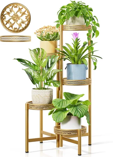 Miniatura 20 de Soporte escalonado para plantas al aire libre de 3 niveles para interiores, estante de flores de metal para múltiples plantas, soportes altos