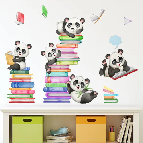 Miniatura 2 de Calcomanías de Pared de Pandas Animales Leyendo Libros Pegatinas de Pared para Guardería de Bebé Dormitorio de Niños Aula Decoraciones de Pared