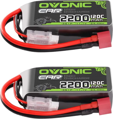 OVONIC 3S - Batería corta LiPo de 11.1 V 2200 mAh 120C con enchufe en T estilo Dean para coche RC camión, avión, helicóptero, barco, carreras, auto