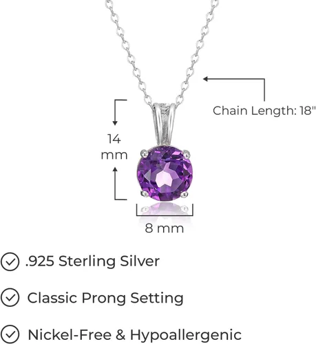 Miniatura 35 de Amazon Essentials Collar con colgante de piedra natal de corte redondo de plata de ley de 18 pulgadas (anteriormente colección Amazon)