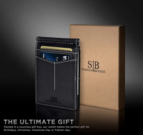 Miniatura 6 de Serman Brand RFID billetera de bloqueo Slim Bifold – cuero genuino minimalista bolsillo frontal carteras para hombres con clip para dinero, cartera