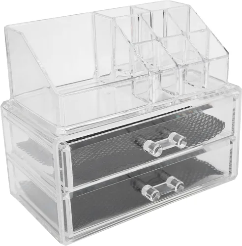 Miniatura 5 de Caja de almacenamiento de maquillaje, organizador transparente de dos niveles, joyería cosmética, lápiz labial, soporte para exhibición de lápiz