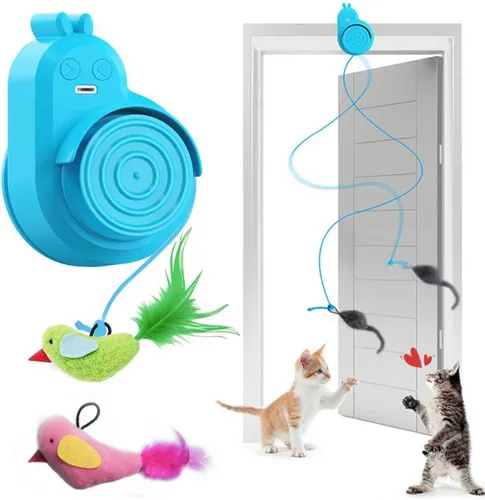 Miniatura 7 de Juguetes interactivos para gatos de interior: varita eléctrica automática de plumas y ratón de pájaro volador, recargable eléctrica colgante, juego